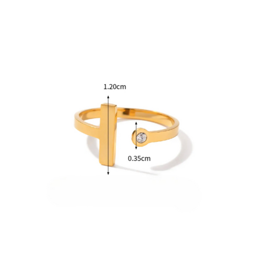 One Size Gold T Bar Ring With Zircon Stone