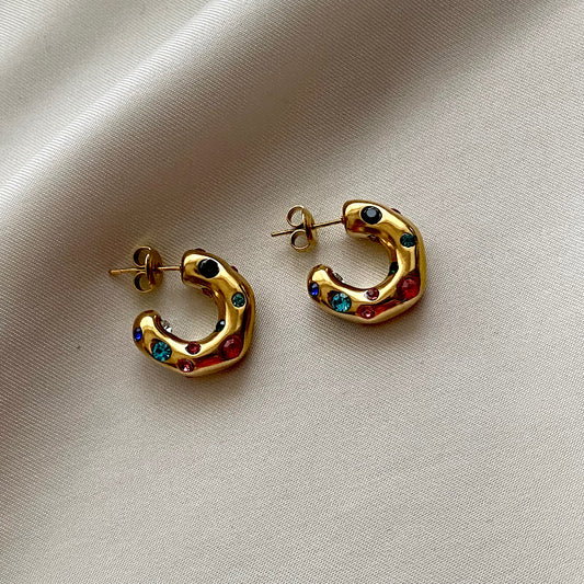 Gold C Shaped Rhinestone Stud Earrings