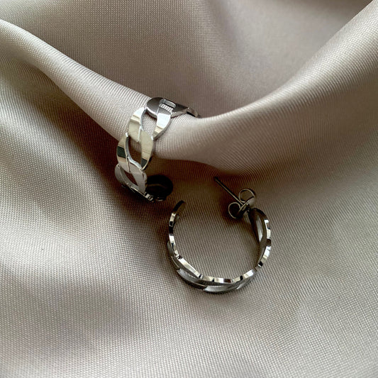 Chain Hallow Hoop Earrings - Silver