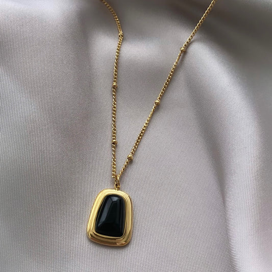 Minimalist Gold Necklace With Black Opal Stone Pendant
